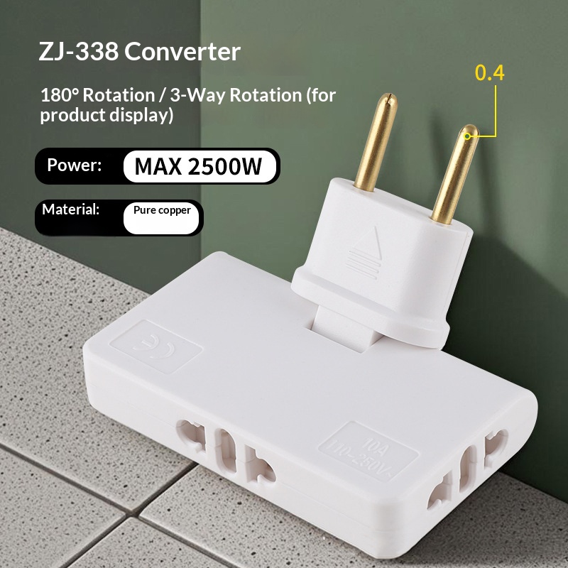 AJ-Z338   EU 2 Pin Plug Converter, 1 Port to 3 Sockets