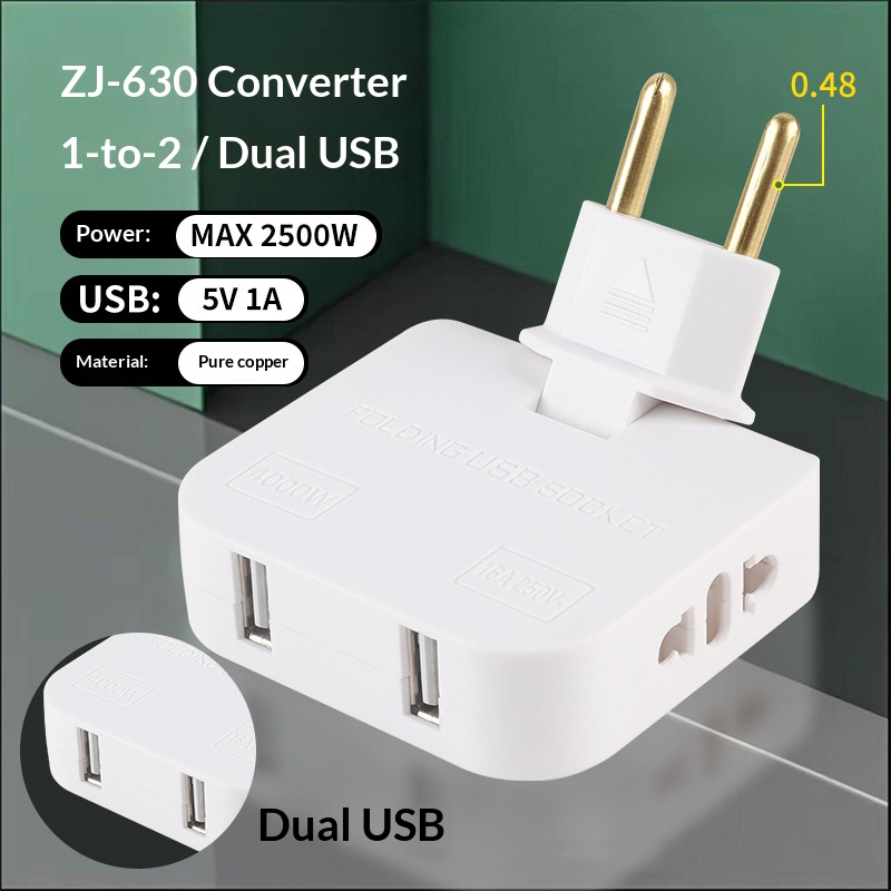 AJ-Z630  EU 2-Pin Converter with USB Ports